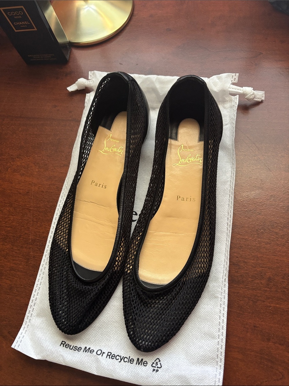 Christian Louboutin Black Mesh Pointed Ballet Flats- Size 12 (42)